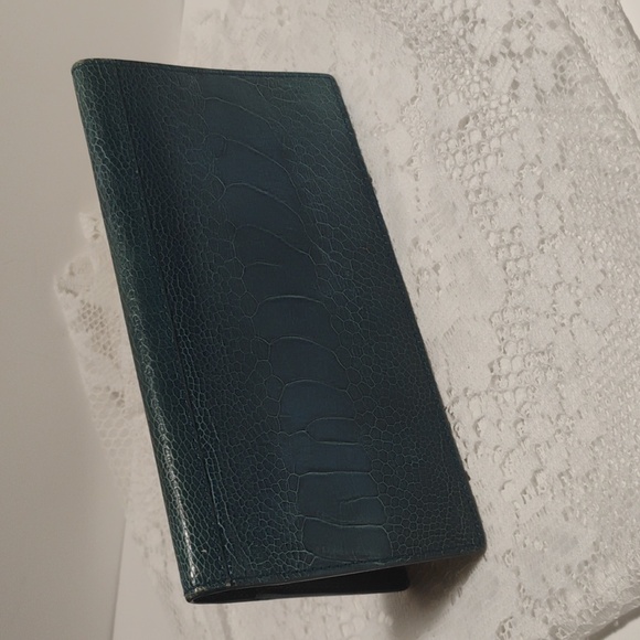 YSL Croc Embossed Teal Leather Large Cardholder/Wallet - Picture 5 of 9